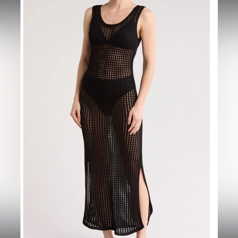 Black Mesh Swim Cover-Up Dress
